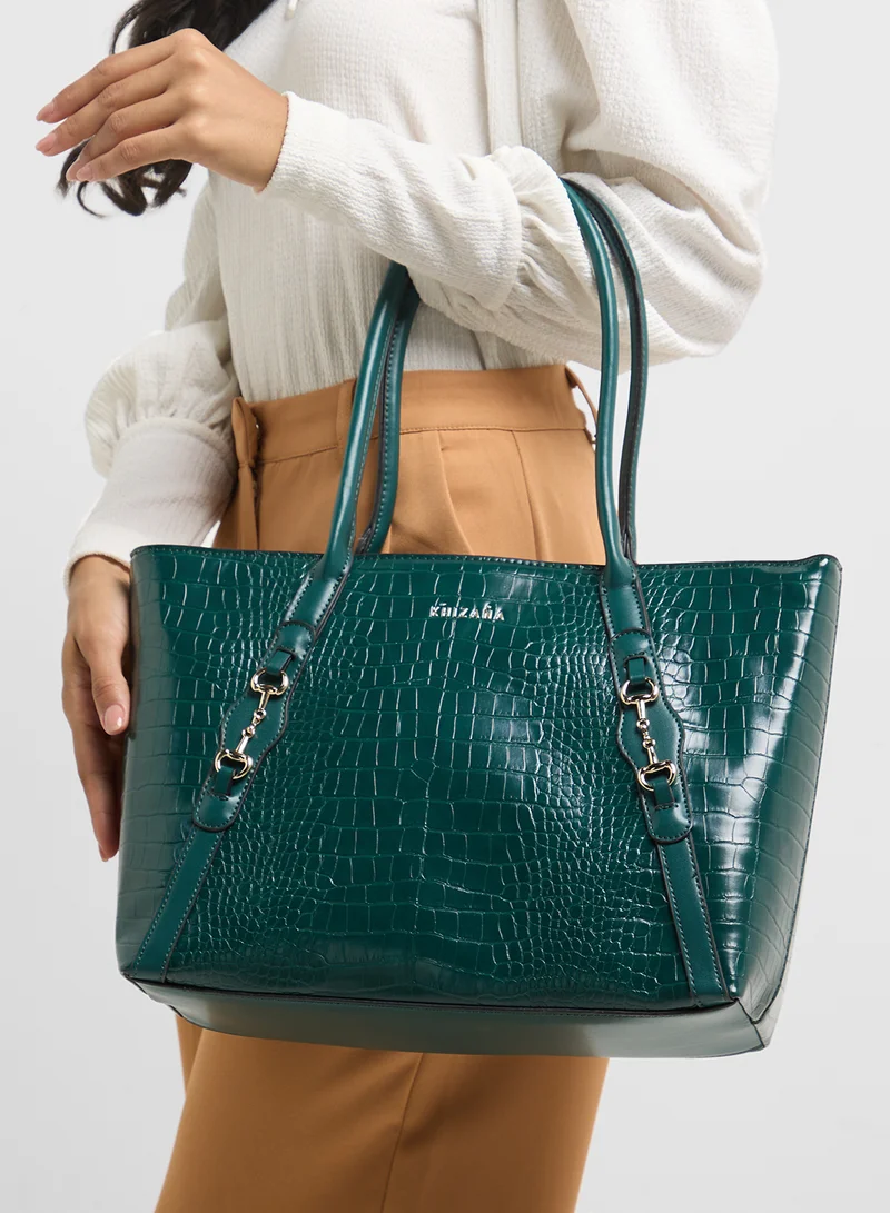 Khizana Horse Bit Detail Croc Tote Bag