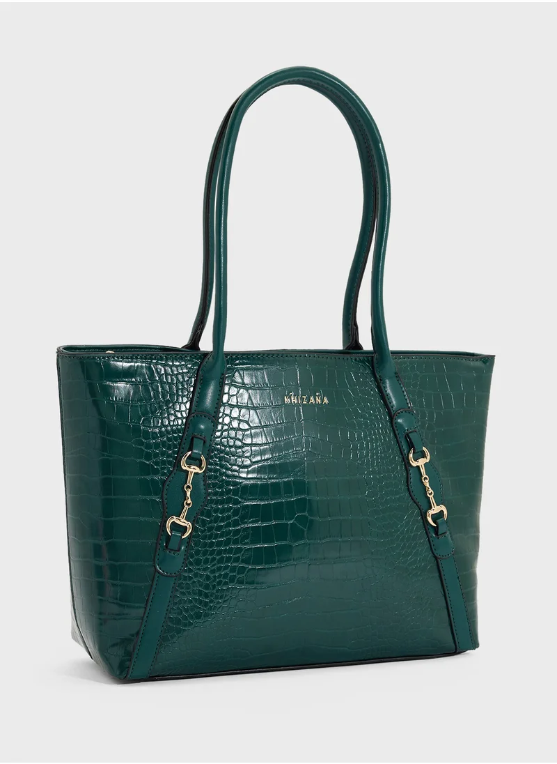 خزانة Horse Bit Detail Croc Tote Bag