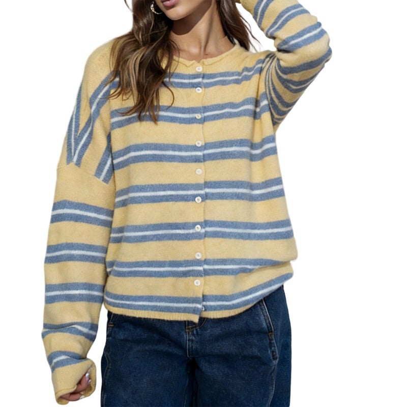 Yuemengxuan Women Knitted Cardigan Sweaters Long Sleeve Button Down Loose Knitwear Tops Y2k Vintage Jumper Knit Shirt (Yellow #E, S) - Image 1