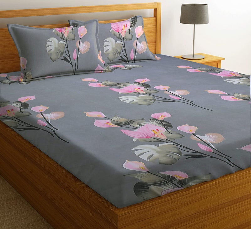 BSB HOME Valancia Collections Microfiber Bedsheet for Double Bed 5Ft X 7Ft with 2 Pillow Covers Cotton, 180Tc Floral Light Purple 7Ft X 7.5Ft for Double Bed Cotton (90" X 100" Inches), 180 Tc - Image 1