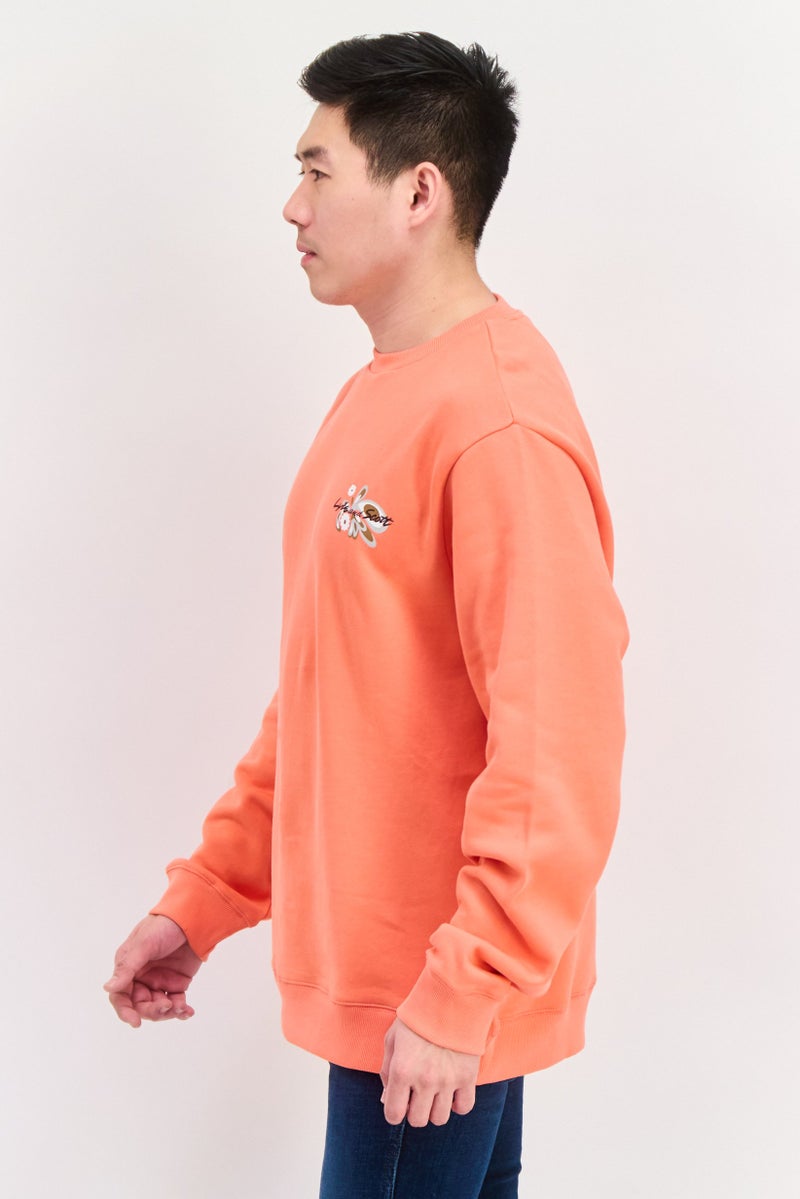 Lyle & Scott سويت شيرت جرافيك بأكمام طويلة للرجال، لون برتقالي مدمج - Image 4