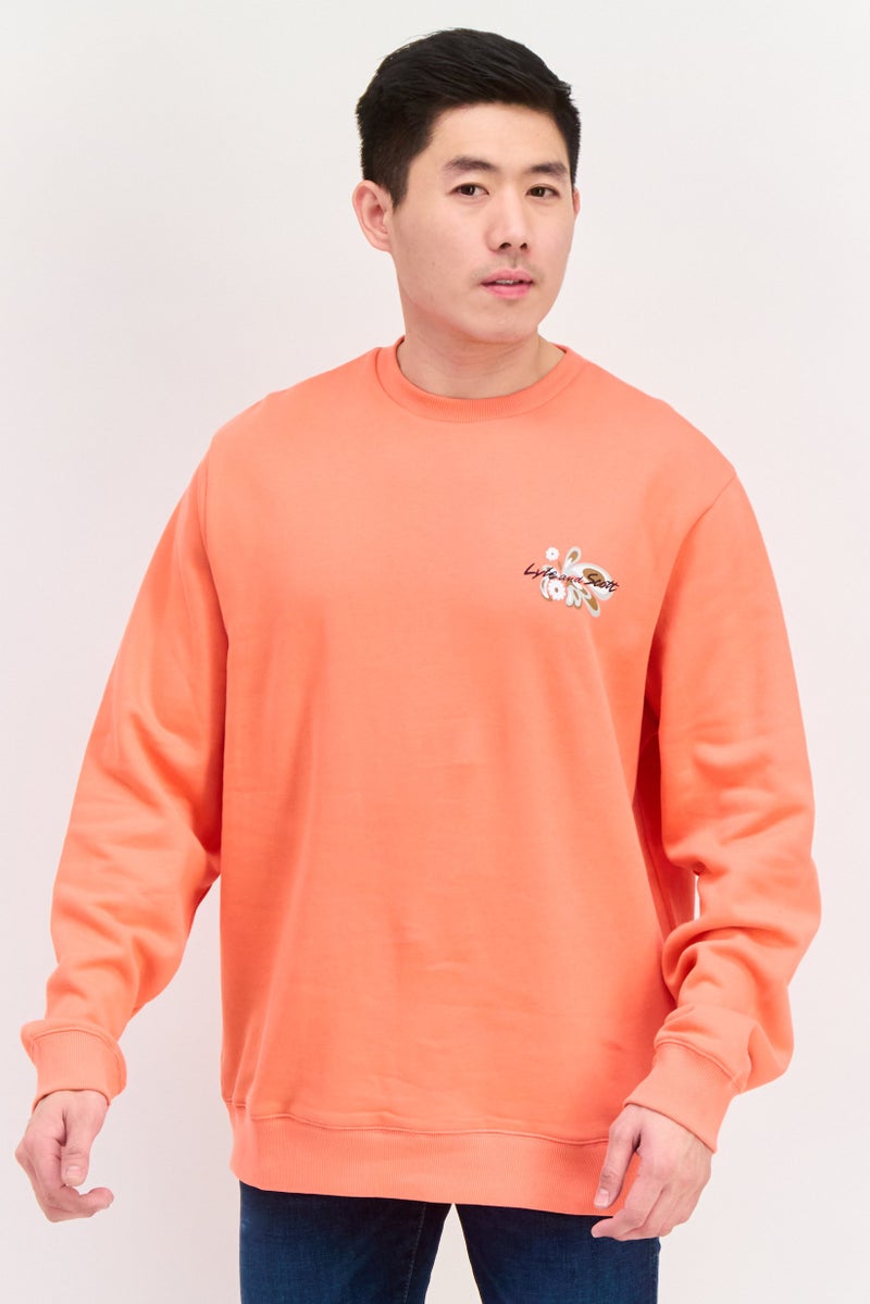 Lyle & Scott Men Crew Neck Long Sleeve Graphic Sweatshirt, Orange Combo - Image 1
