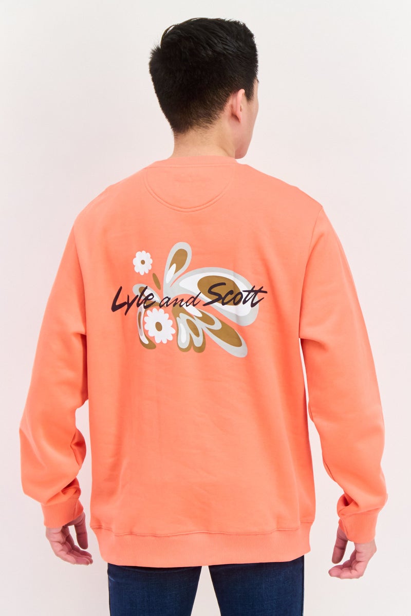 Lyle & Scott Men Crew Neck Long Sleeve Graphic Sweatshirt, Orange Combo - Image 3