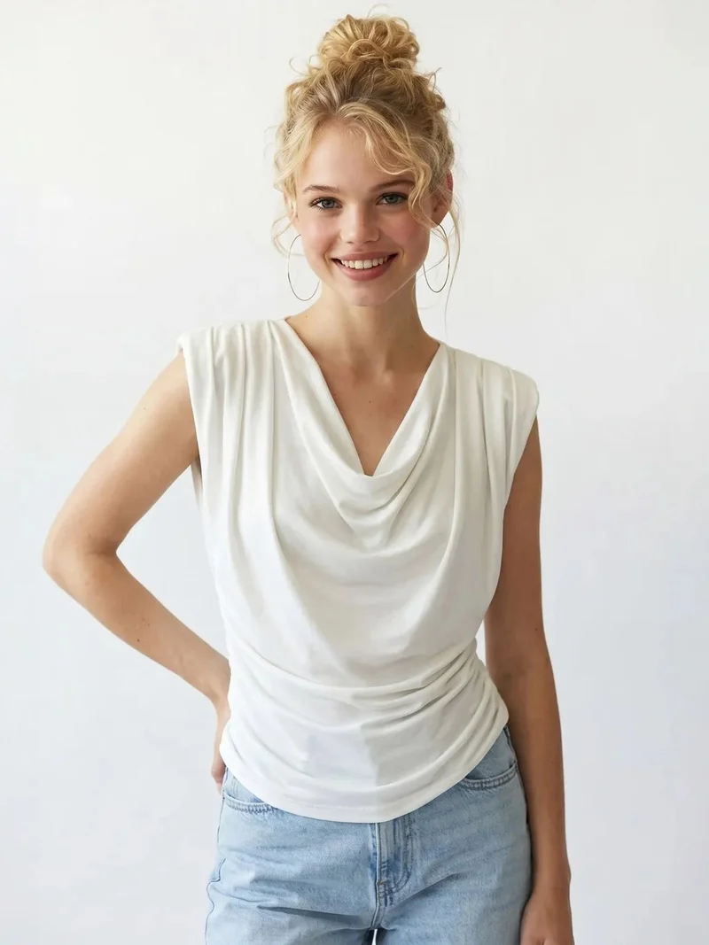 ميكسراي MIXRAY Sleeveless Cowl Neck Blouse