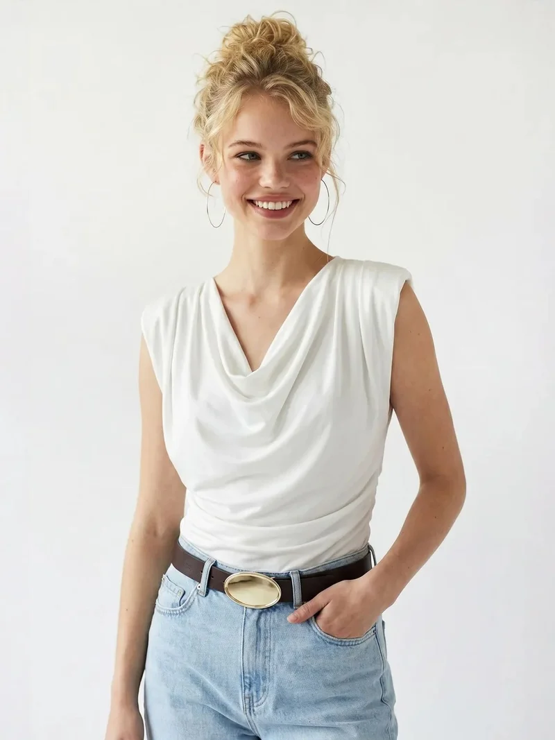ميكسراي MIXRAY Sleeveless Cowl Neck Blouse