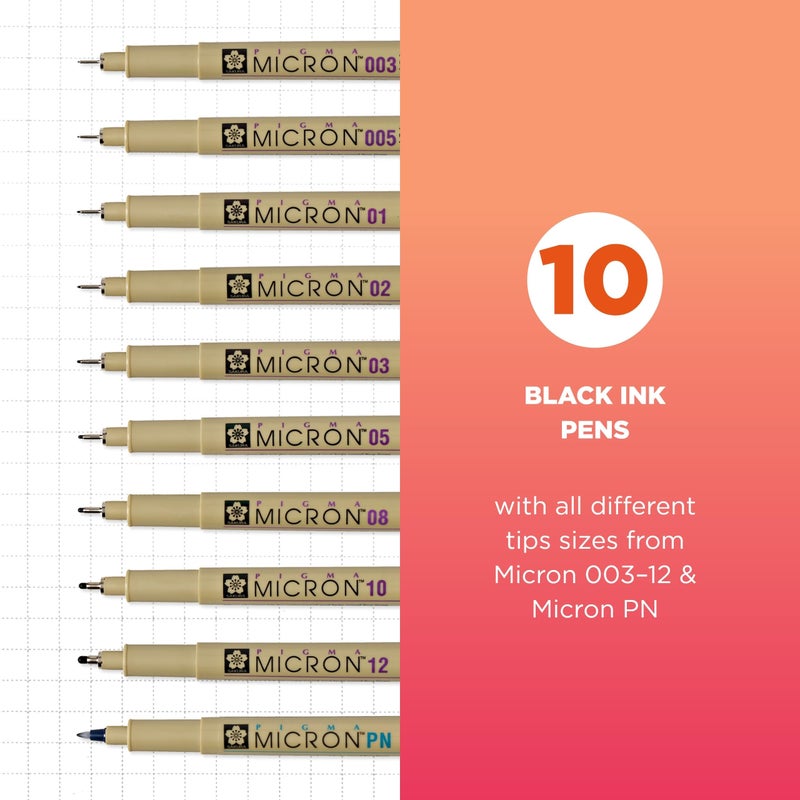 SAKURA Pigma Micron Black Ink Multi-tip Set, 10 Pack - Image 2