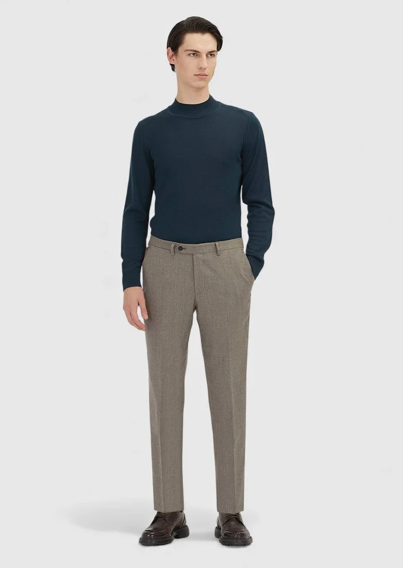Ramsey Light Brown Material Regular Fit Classical 100% Wool Trousers