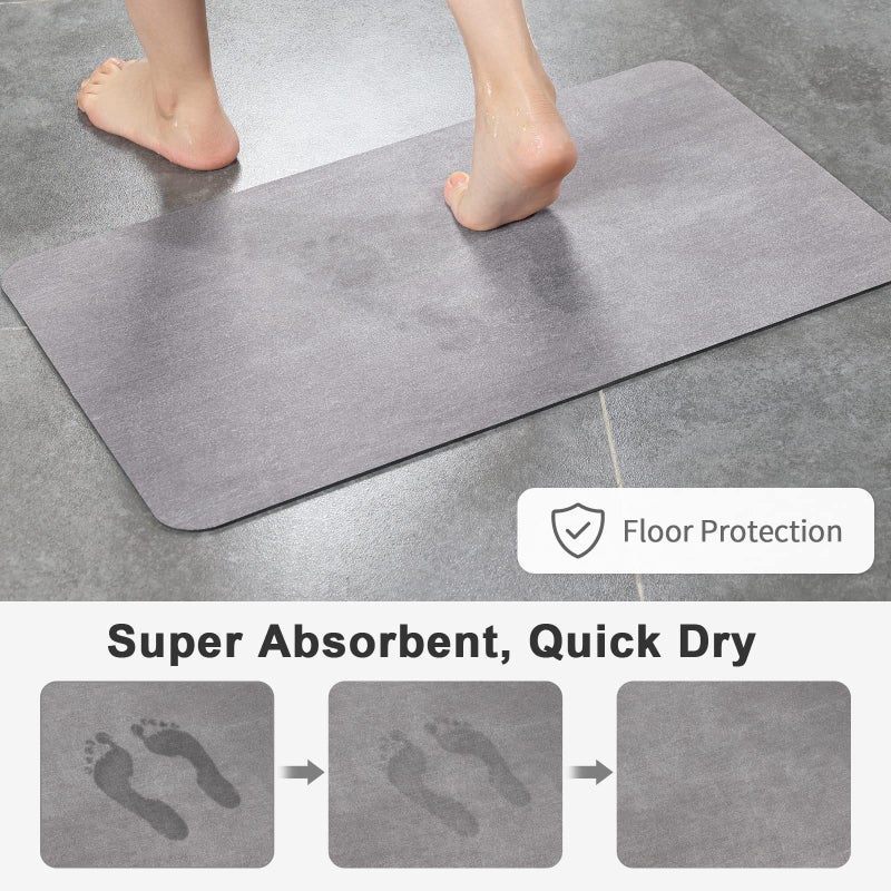 Stiio Bath Mat for Bathroom  Flat Bath Rug Super Absorbent Quick Dry  Non Slip Thin Bathroom Mats Fit Under Door  Easy Clean Washable Shower Mat Carpet for Kitchen  Bathtub  Sink  Grey 15x23 inches - Image 4