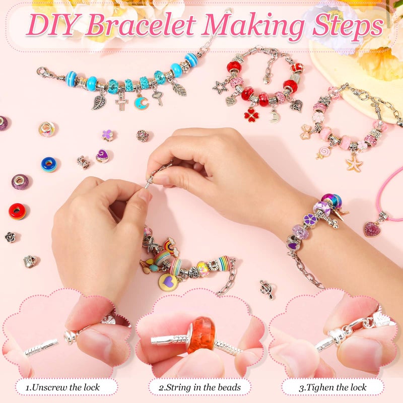 Billbotk 150Pcs Charm Bracelet Making Kit with Jewelry Box Beads for Jewelry Making Kit with DIY Crafts Gift for Bracelet Women Birthday Valentine Gifts Christmas - Image 5