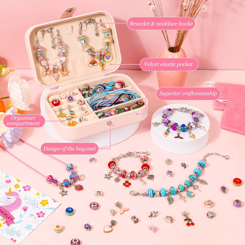 Billbotk 150Pcs Charm Bracelet Making Kit with Jewelry Box Beads for Jewelry Making Kit with DIY Crafts Gift for Bracelet Women Birthday Valentine Gifts Christmas - Image 3