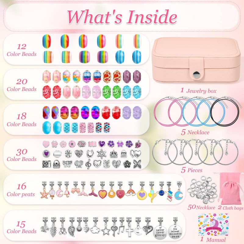 Billbotk 150Pcs Charm Bracelet Making Kit with Jewelry Box Beads for Jewelry Making Kit with DIY Crafts Gift for Bracelet Women Birthday Valentine Gifts Christmas - Image 4