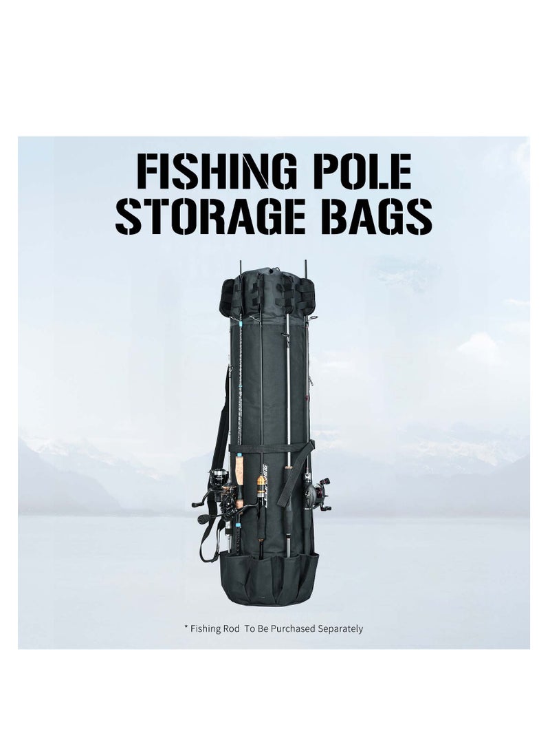 SYOSI Durable Folding Fishing Rod Bag, with Rod Holder Waterproof Fishing Pole Case Rod Bag Holds 5 Poles Tavel Case Large Capacity Organizer Fishing Gear Bag Gifts for Men(Black) - Image 2