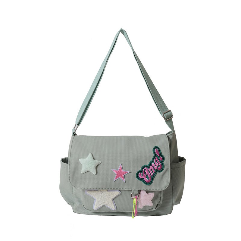Korean INS Canvas Shoulder Bag Large Capacity for Females Pink - Image 2