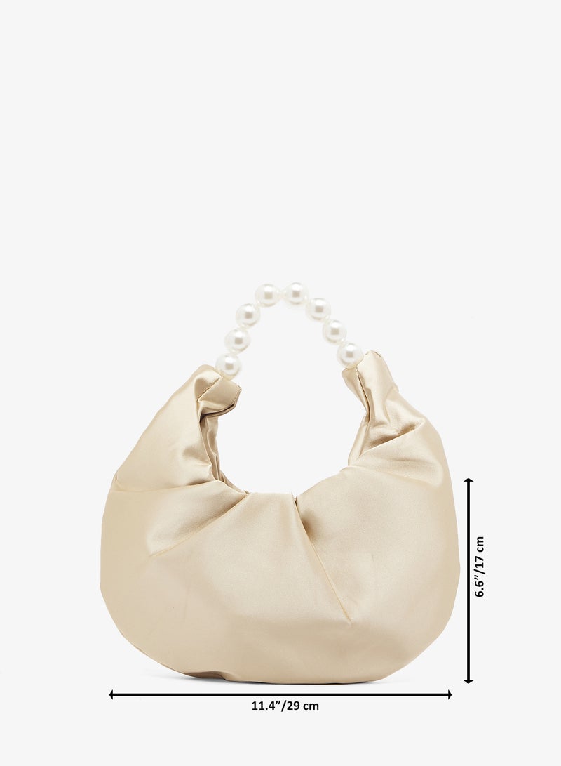 Khizana Gold Satin Pearl Handle Detailed Bag - Image 5