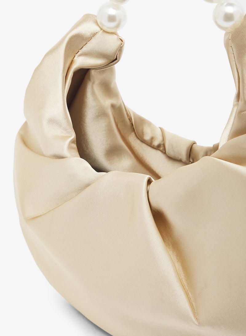 Khizana Gold Satin Pearl Handle Detailed Bag - Image 3