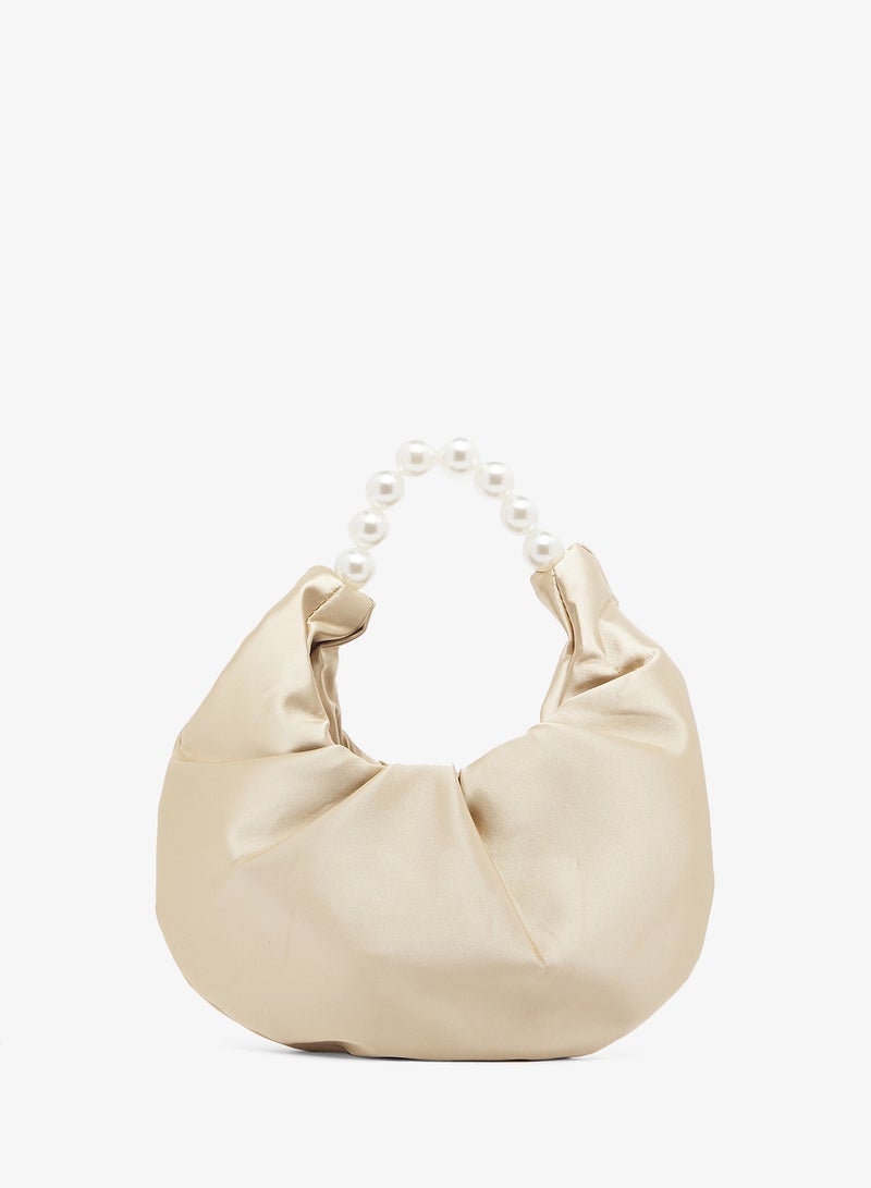 Khizana Gold Satin Pearl Handle Detailed Bag - Image 1