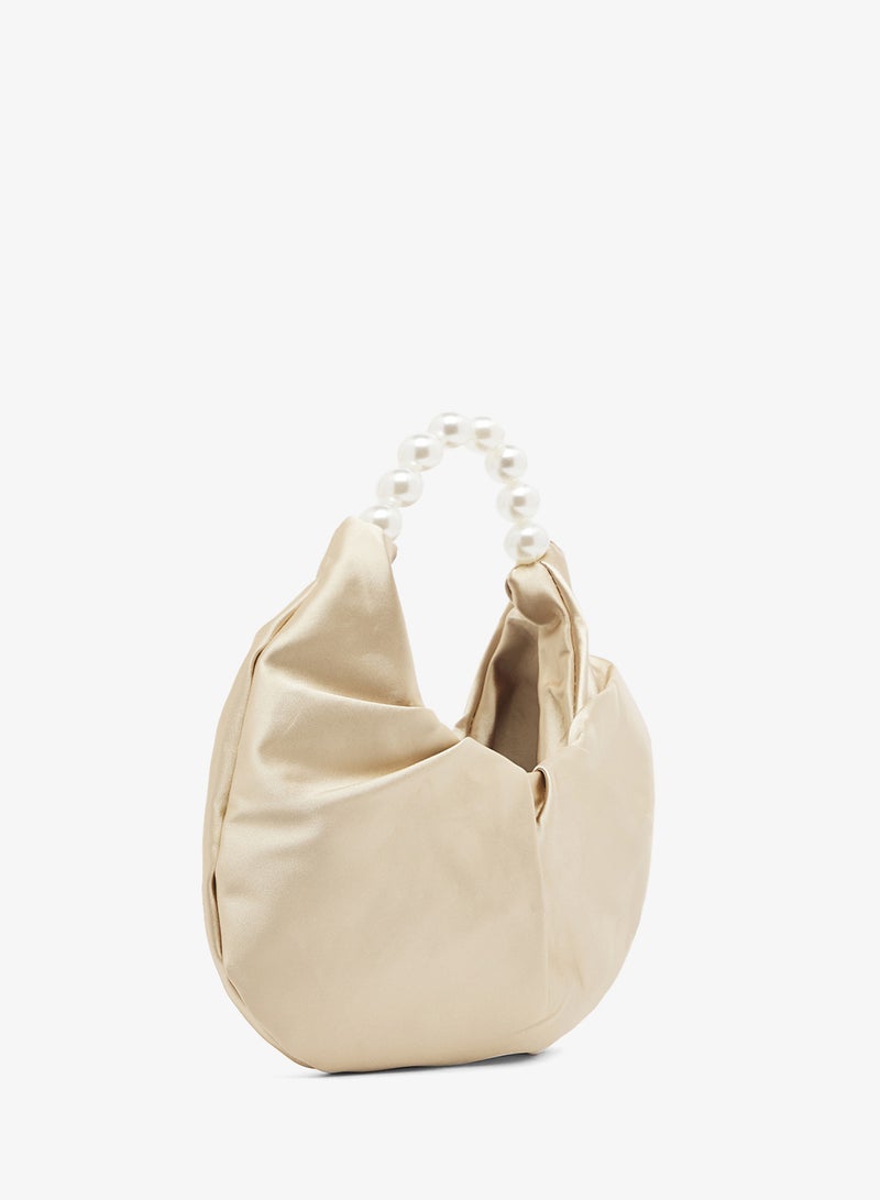 Khizana Gold Satin Pearl Handle Detailed Bag - Image 2