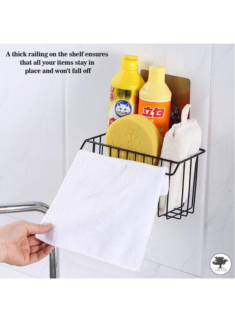 sulfar - MS Self Adhesive Multipurpose Bathroom Shelf with Toothbrush Holder, Storage Organizer, Bathroom Accessories Wall Mount (Black) - Image 1
