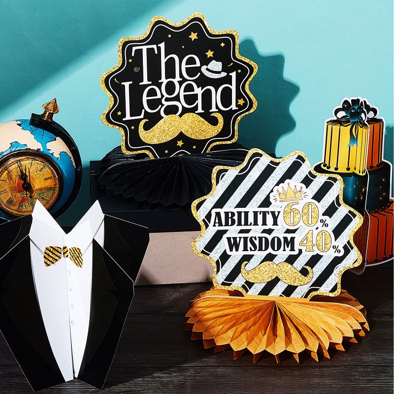 Tenare 10 Pieces The Man The Myth The Legend Centerpiece Birthday Decorations Father's Day Honeycomb Centerpiece Table Decor The Birth of Legend Decor for Birthday Party Vintage Supplies - Image 4
