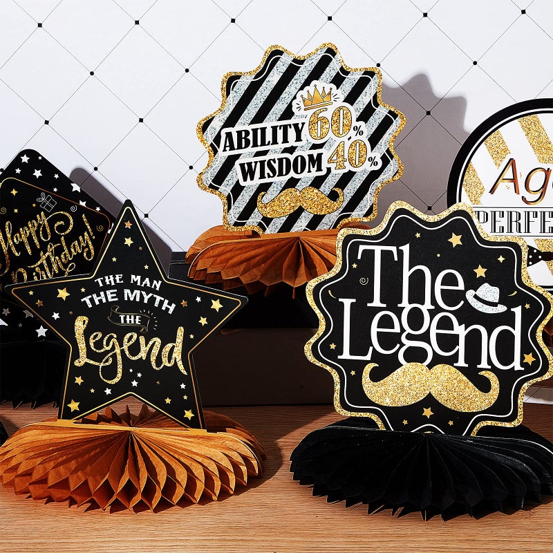 Tenare 10 Pieces The Man The Myth The Legend Centerpiece Birthday Decorations Father's Day Honeycomb Centerpiece Table Decor The Birth of Legend Decor for Birthday Party Vintage Supplies - Image 5