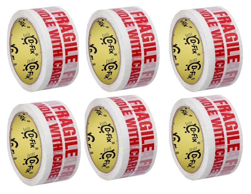 D-Fix شريط لاصق مطبوع هش مع العناية - لون وردي - 65 متر في الطول - 48 مم / 2 بوصة عرض - 6 لفات في العبوة - شريط تعبئة BOPP لتعبئة الصناديق - Image 1