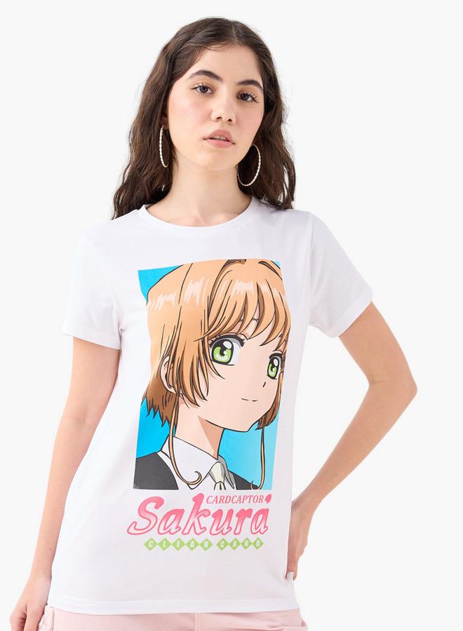 SP Characters Sakura Print T-shirt with Crew Neck and Short Sleeves - Image 1