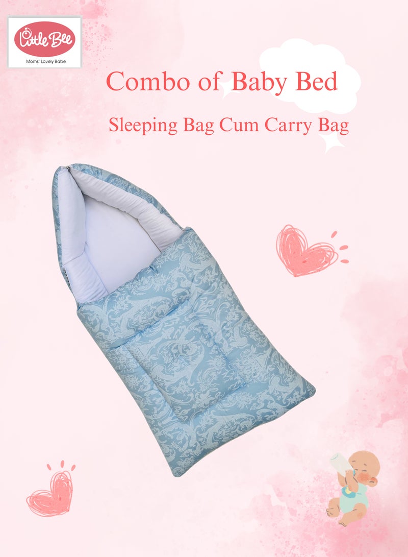 3 in 1 Babys Cotton Bed Cum Carry Bed Printed Baby Sleeping Bag Baby Bed Infant Portable for Unisex Easily Portable Light Weight to Carry for New Born (0 to 6 Months) (Blue Floral) - Image 2