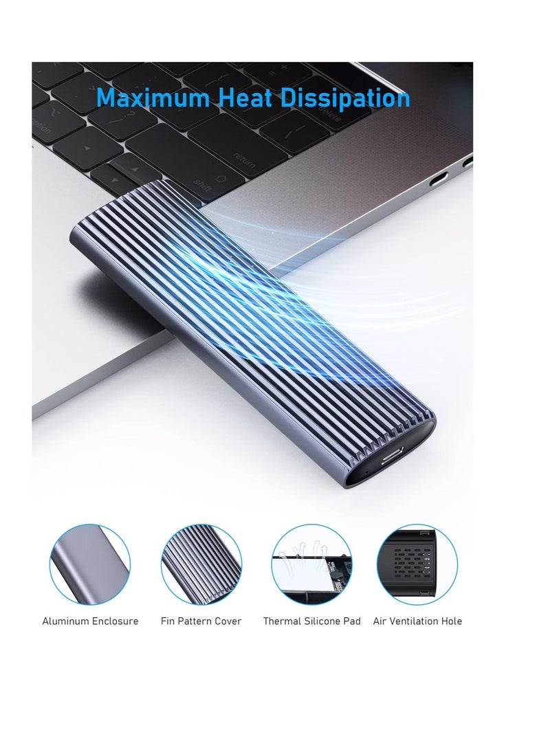 "حاوية M.2 NVME خالية من الأدوات، 10Gbps USB 3.2 الجيل الثاني، محول M.2 SSD إلى USB لــ 2230/2242/2260/2280 M.2 NVMe/SATA مع كابلات USB C إلى C وUSB A إلى C" - Image 3