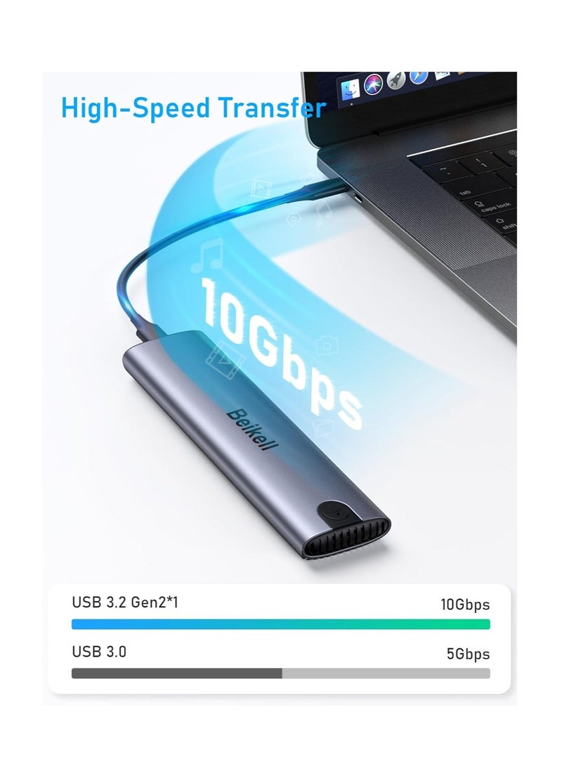 "حاوية M.2 NVME خالية من الأدوات، 10Gbps USB 3.2 الجيل الثاني، محول M.2 SSD إلى USB لــ 2230/2242/2260/2280 M.2 NVMe/SATA مع كابلات USB C إلى C وUSB A إلى C" - Image 1