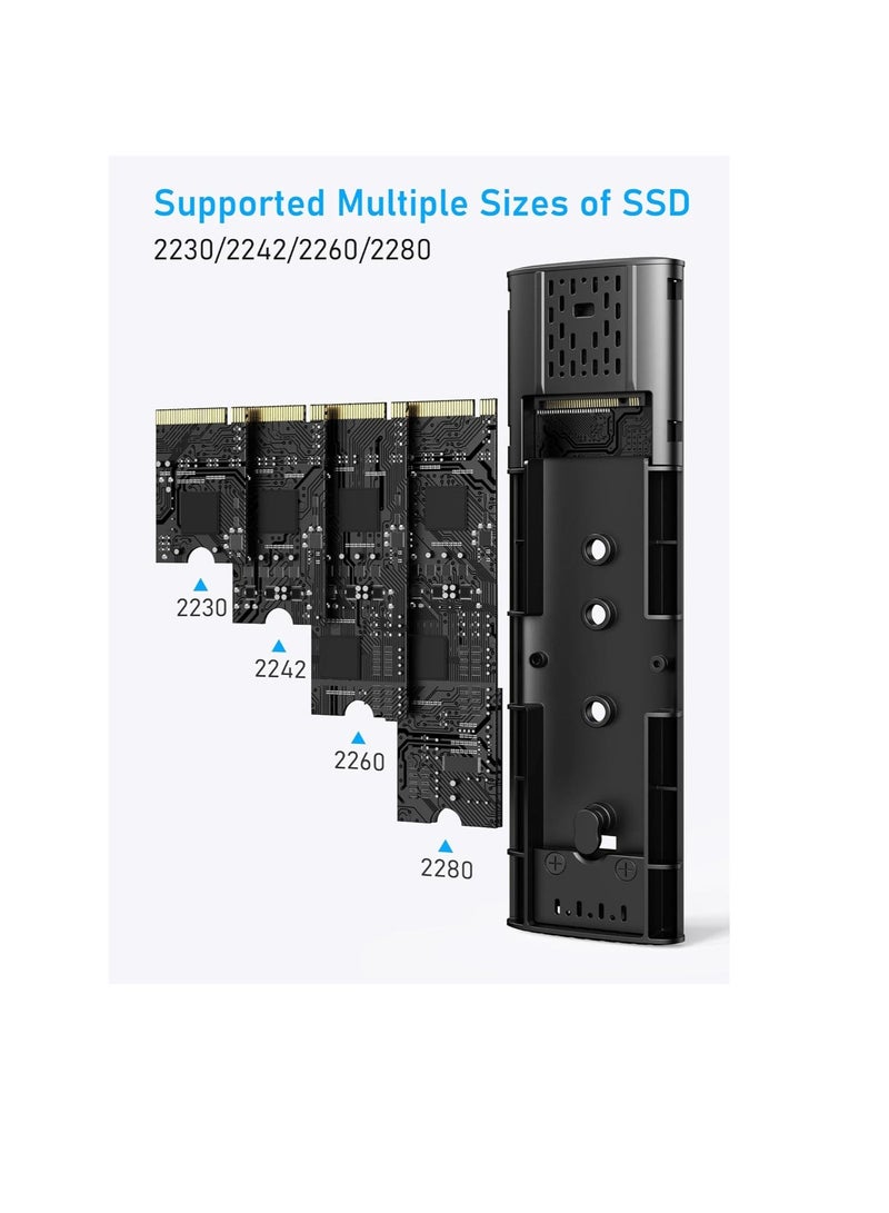 "حاوية M.2 NVME خالية من الأدوات، 10Gbps USB 3.2 الجيل الثاني، محول M.2 SSD إلى USB لــ 2230/2242/2260/2280 M.2 NVMe/SATA مع كابلات USB C إلى C وUSB A إلى C" - Image 2