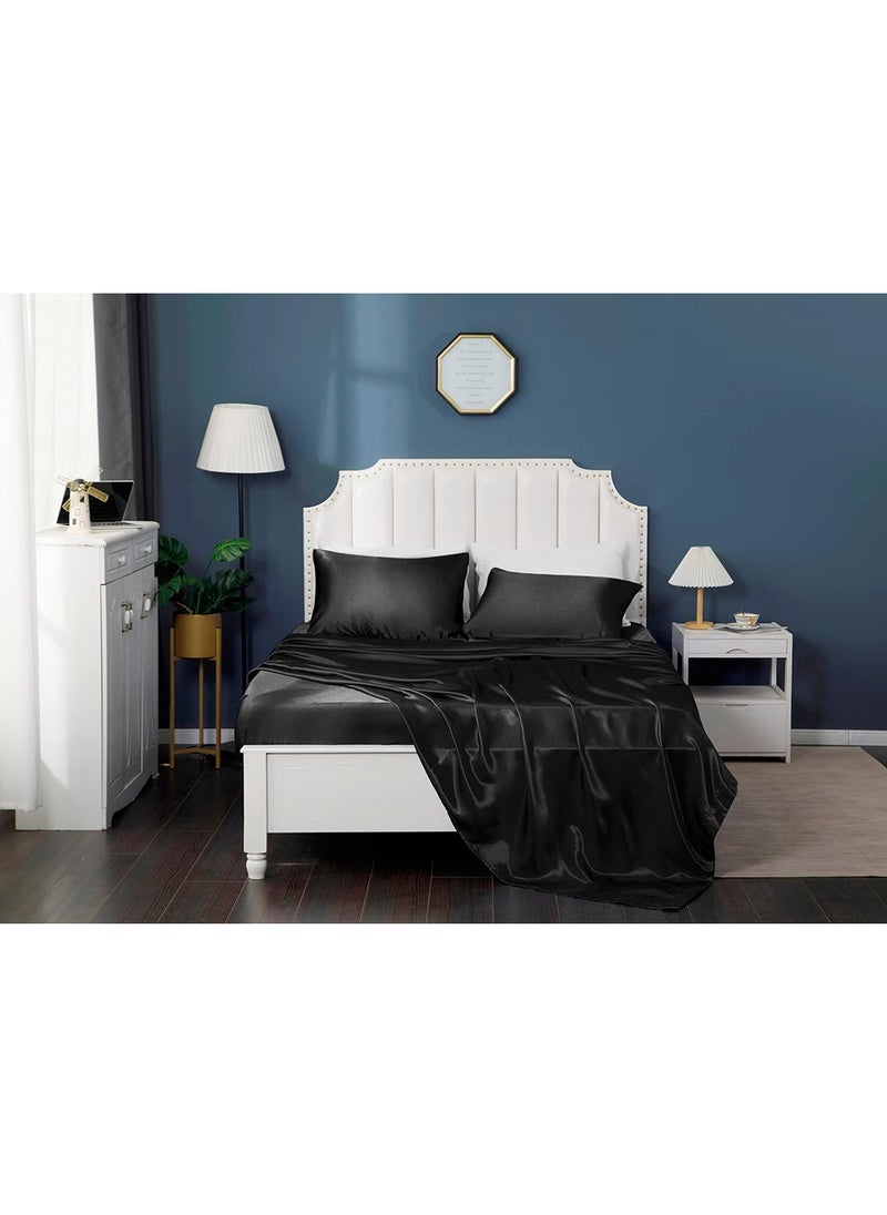 VITION Satin Silk Pillow Case Cover for Hair and Skin, Soft Breathable Smooth Both Sided Silk Pillow Cover Pair (King - 50 x 102cm - 2pcs - Black)  - Image 5