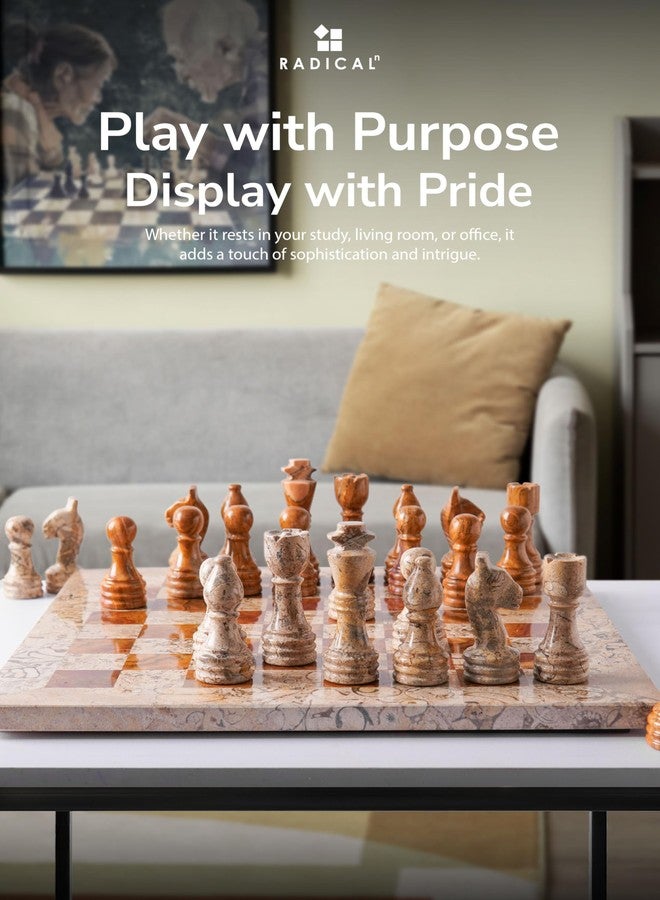 Radicaln Marble Chess Set 12'' Inches Red and Coral Handmade Classic Family Board Games for Adults, Luxury Marble Chess Board & Pieces for Gifts, Modern Table Chess - Image 4