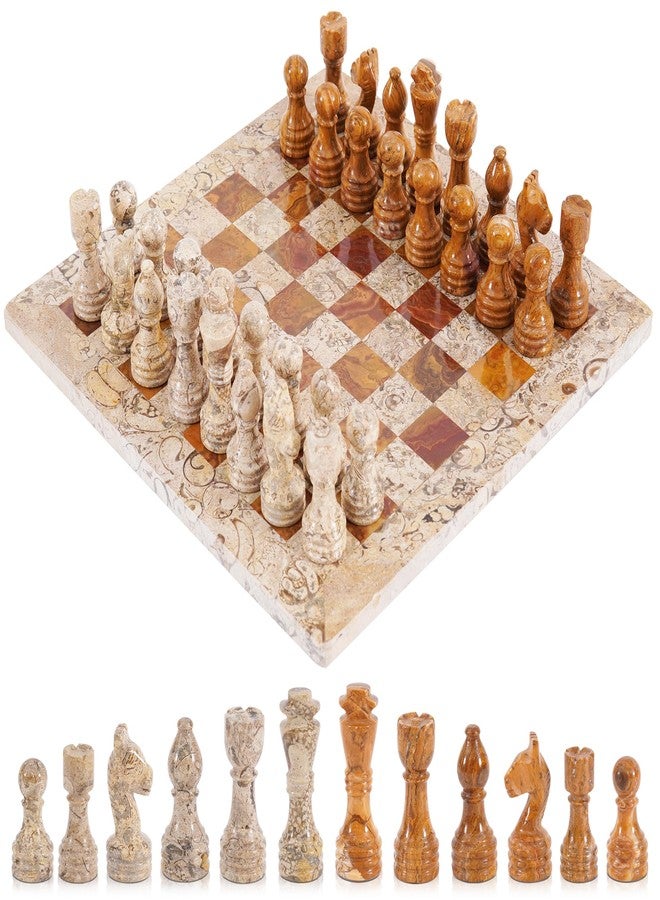 Radicaln Marble Chess Set 12'' Inches Red and Coral Handmade Classic Family Board Games for Adults, Luxury Marble Chess Board & Pieces for Gifts, Modern Table Chess - Image 1