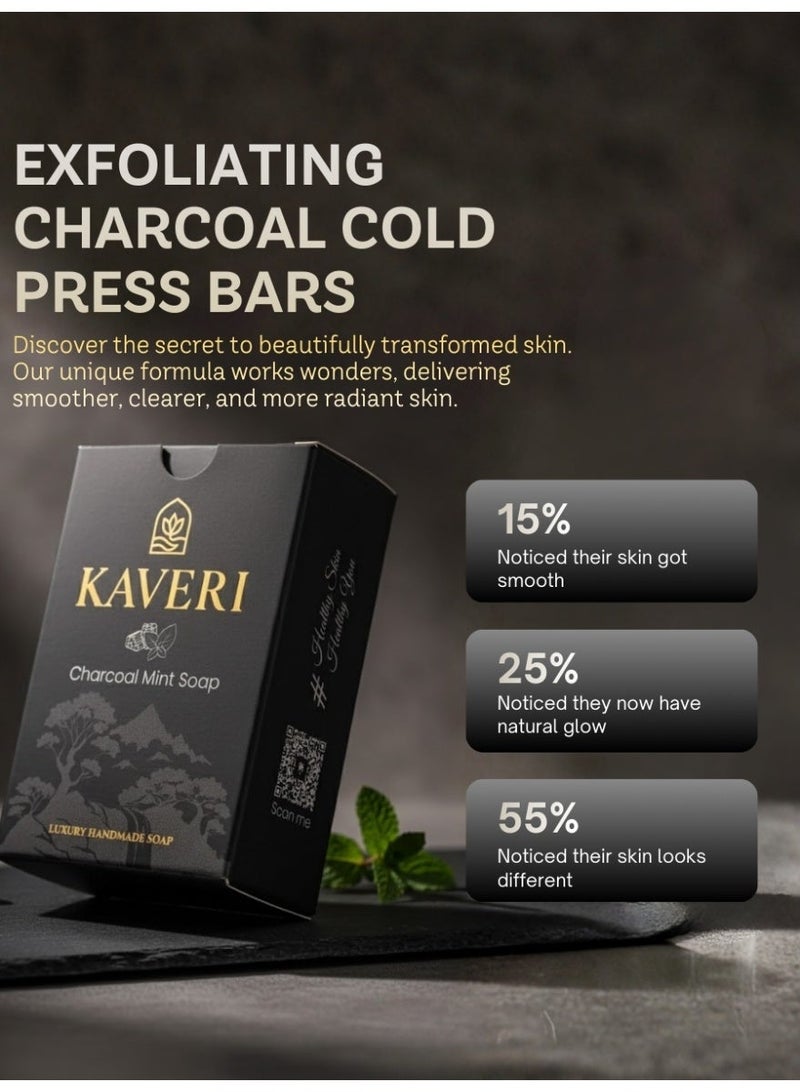 KAVERI Natural Charcoal Mint Handmade Soap Bar – Detoxifying Cold-Processed Bath & Face Bar with Activated Charcoal & Mint, 110 g - Image 3