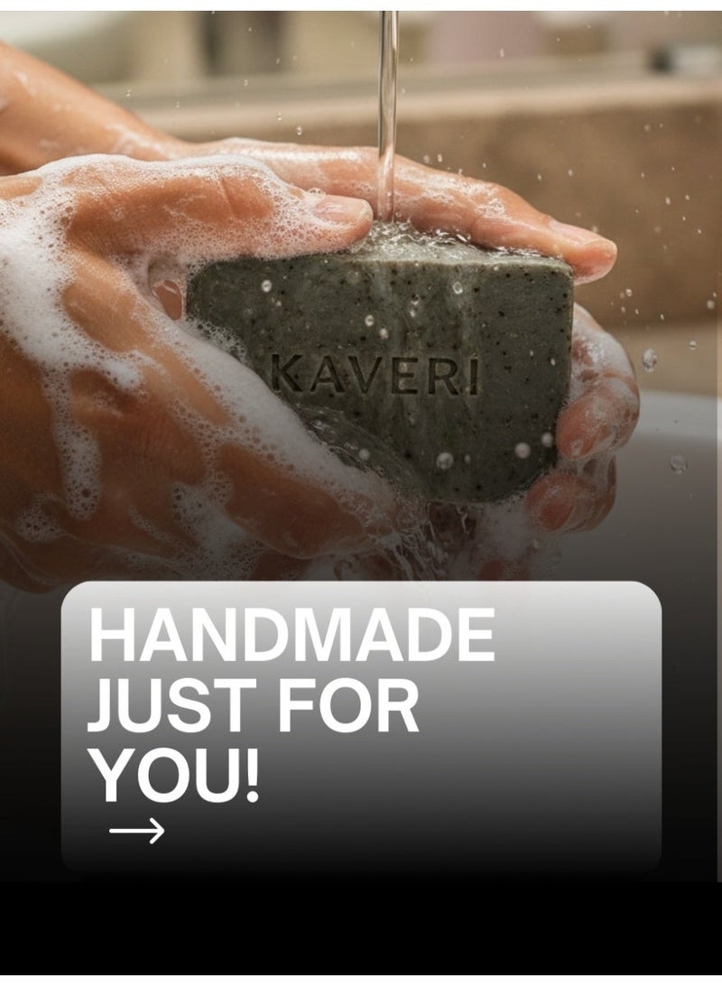 KAVERI Natural Charcoal Mint Handmade Soap Bar – Detoxifying Cold-Processed Bath & Face Bar with Activated Charcoal & Mint, 110 g - Image 2