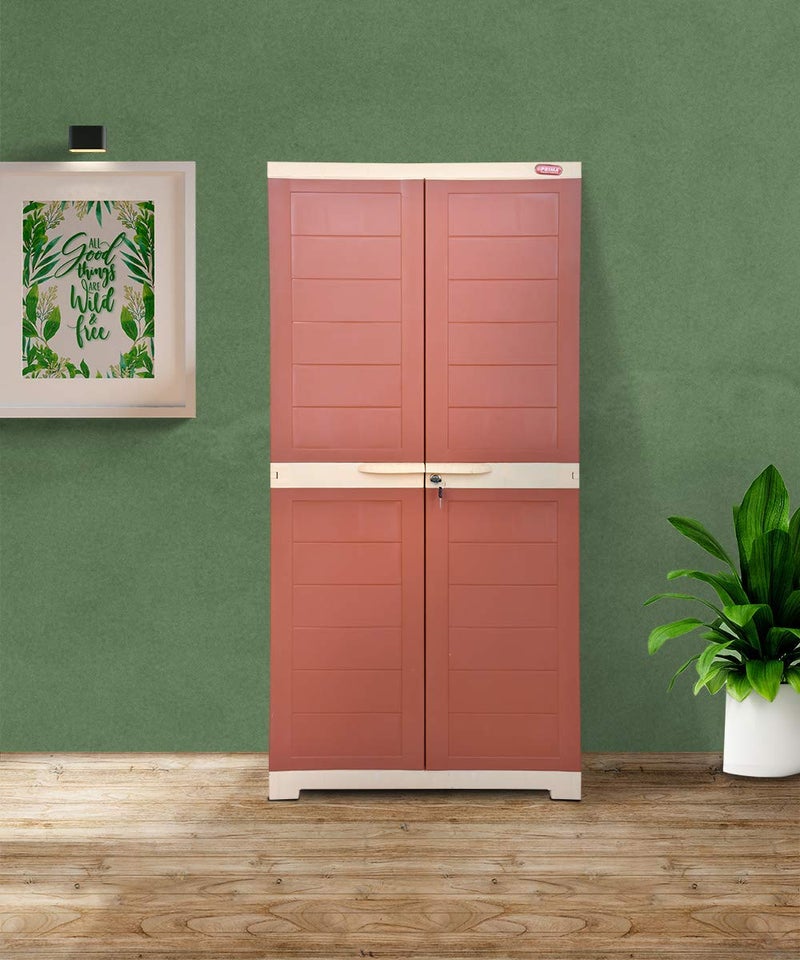 Prima Alfa 2 Plastic Cabinet for Storage Space Organizer Shelves Cupboard Living Room Kids Multipurpose for Home Kitchen Office Brick RedBeige Color - Image 1