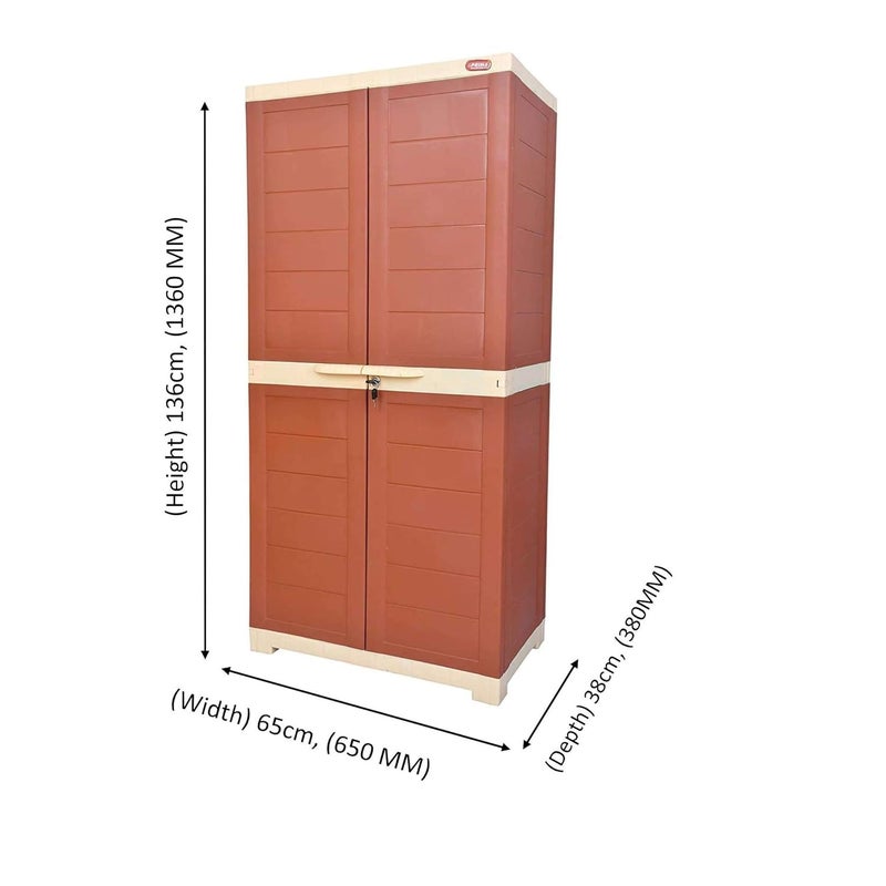 Prima Alfa 2 Plastic Cabinet for Storage Space Organizer Shelves Cupboard Living Room Kids Multipurpose for Home Kitchen Office Brick RedBeige Color - Image 2
