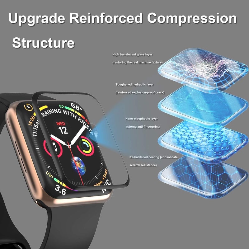 ايوونو [عبوتان] واقي شاشة زجاجي مقوى متوافق مع Apple Watch Series 6/SE/5/4 مقاس 40 مم، EWUONU تغطية كاملة ثلاثية الأبعاد [إطار تثبيت سهل] فيلم شفاف عالي الوضوح مقاوم للماء وخالٍ من الفقاعات لساعة iWatch مقاس 40 مم - Image 2