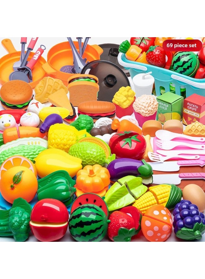 Children's Kitchen Toys Play House Girls Shopping Cart Vegetables Cut Watch Baby Cut Fruit Boys Group Music-Color:Chicele 27-piece Set  - Image 4