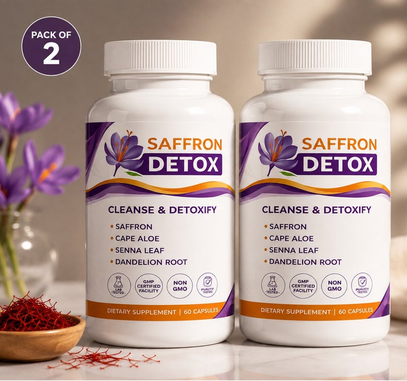 Saffron Detox Dietary Supplement with Saffron, Cape Aloe, Senna Leaf & Dandelion Root | 60 Capsules PACK OF 2 - Image 1