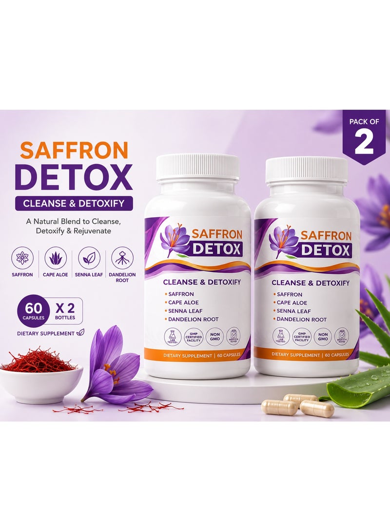 Saffron Detox Dietary Supplement with Saffron, Cape Aloe, Senna Leaf & Dandelion Root | 60 Capsules PACK OF 2 - Image 2