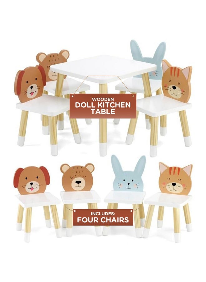 Emily Rose 1418 Inch Doll New Wooden Kitchen Table And 4 Chair Dining Room Toy Gift Setanimals Theme 1418 Furniture Accessory  - Image 1