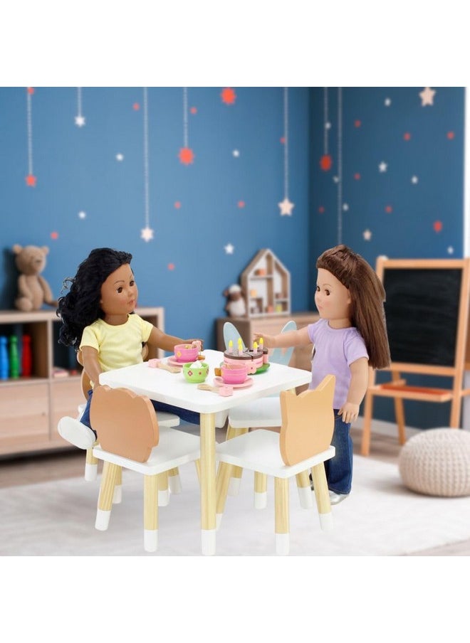 Emily Rose 1418 Inch Doll New Wooden Kitchen Table And 4 Chair Dining Room Toy Gift Setanimals Theme 1418 Furniture Accessory  - Image 5