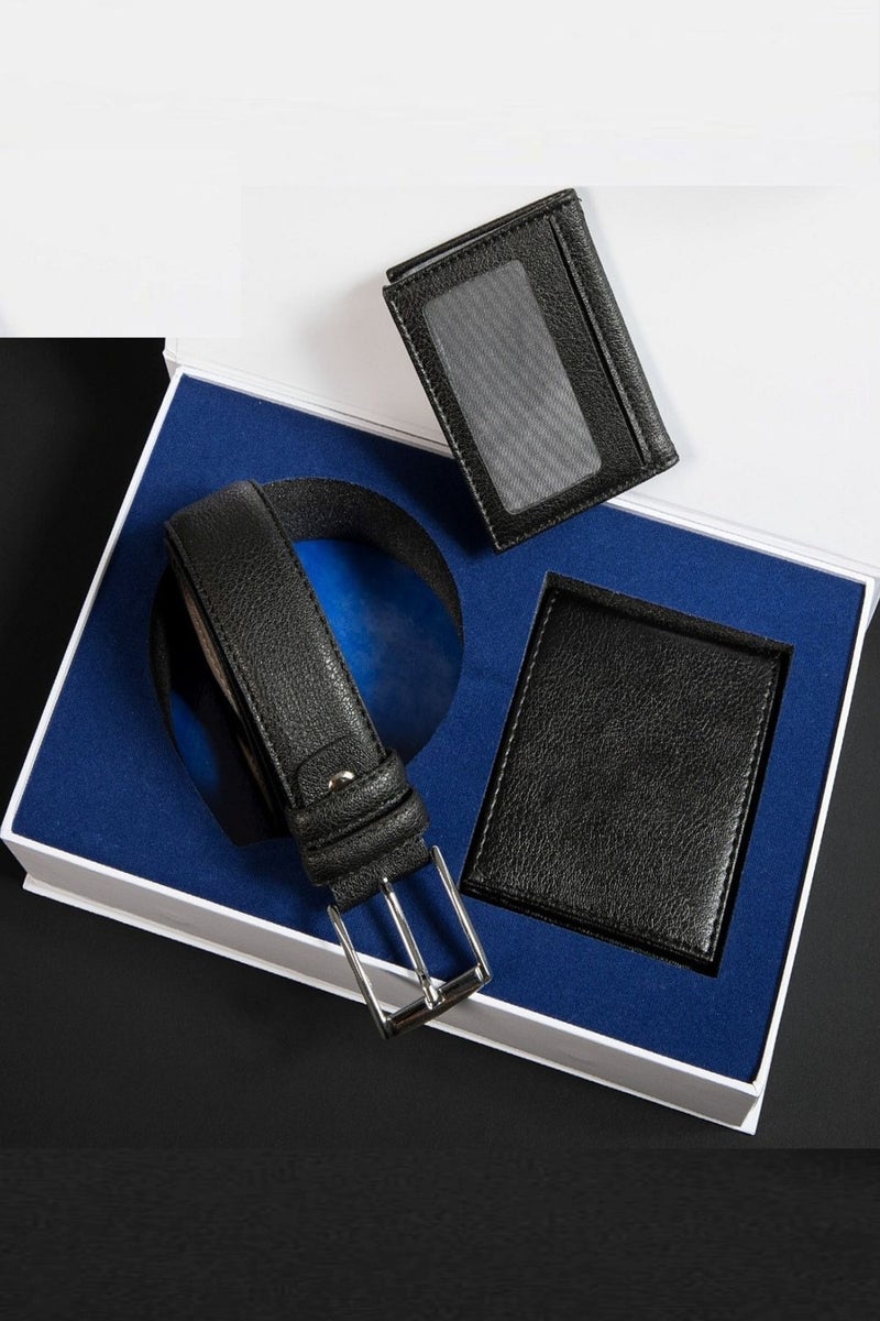 Gc Terlik GC Slippers 515 Men's Wallet Belt Card Holder Set-Black - Image 3