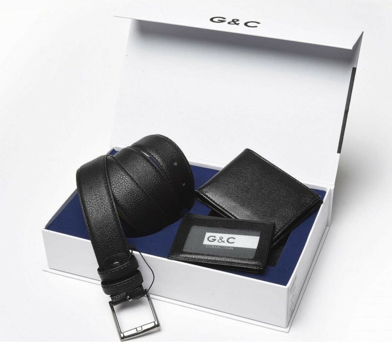 Gc Terlik GC Slippers 515 Men's Wallet Belt Card Holder Set-Black - Image 1
