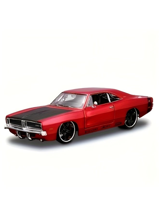 Dodge 1:24 Scale Die-Cast Metal Dodge Charger R/T 1969 Model Car | Red with Black Accents | Wind-Powered Weather-Resistant Collectible Display Car for Enthusiasts - Image 1