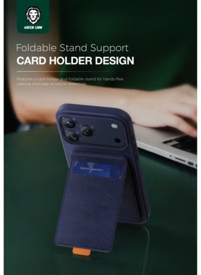 GREEN LION iPhone 17 Pro Max MagSafe Case Regal Leather with Card Holder & Foldable Stand Support / Ultra-Durable Protection Back Cover / Luxurious Comfortable Touch / Camera Protection / Comfortable Grip / Anti-Scratch / Anti Fingerprint - Black - Image 3