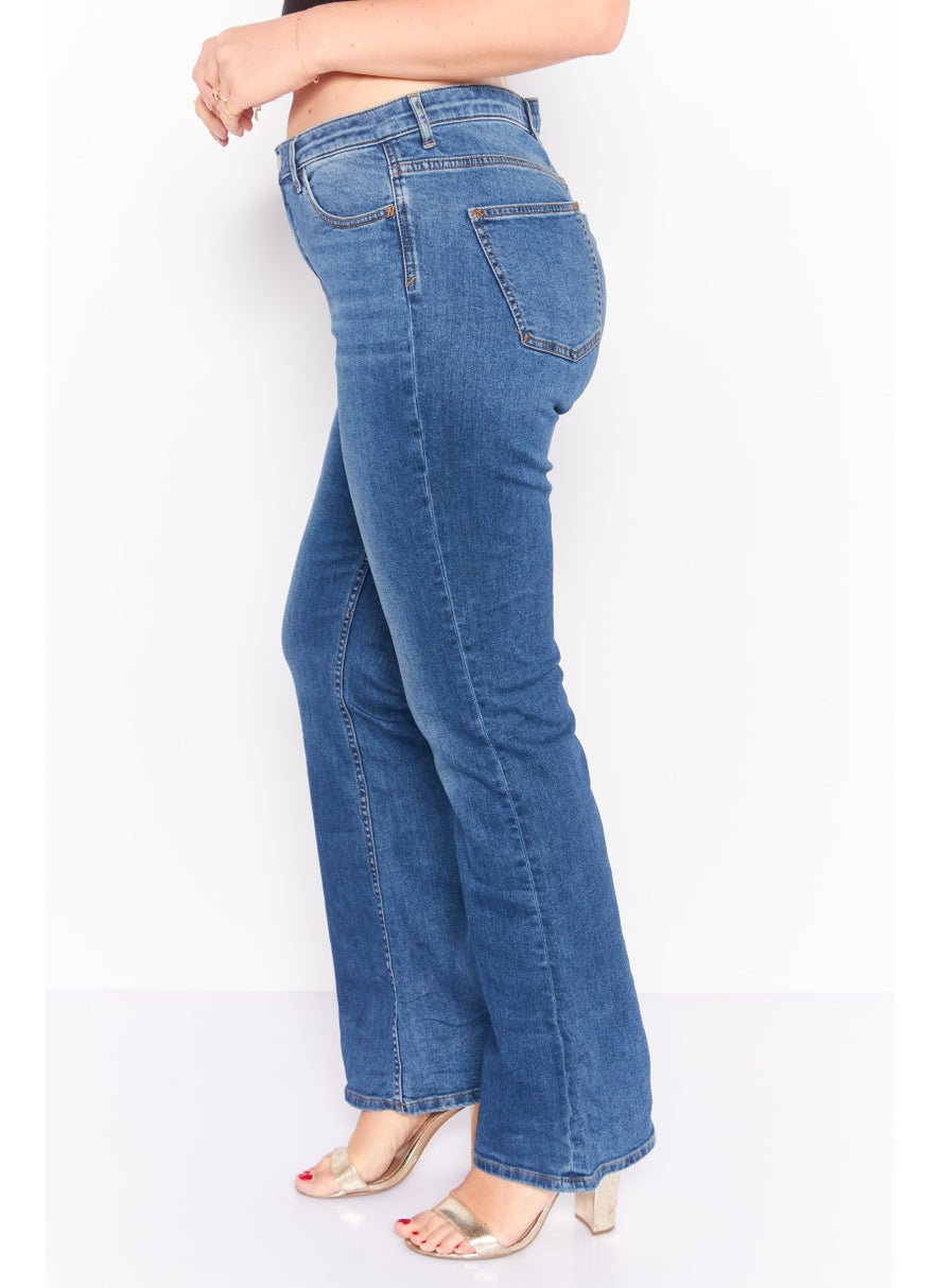 ESPRIT بنطلون جينز نسائي واسع الساق بخصر عالٍ وقصة واسعة، أزرق داكن  - Image 4