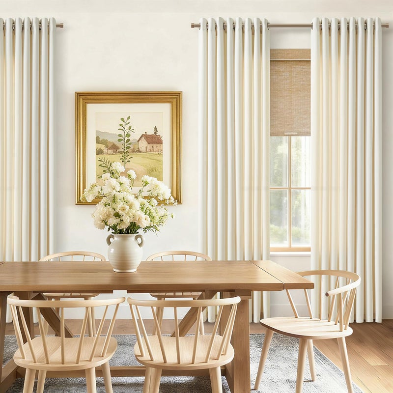 DUKIYO 90 Inches Long Linen Curtains 2 Panels Set for Living Room Dining Grommet Semi Sheer Cottagecore Farmhouse Modern Drapery Modern Boho Privacy 90 Inch Length Window Curtain for Bedroom Cream Beige - Image 3