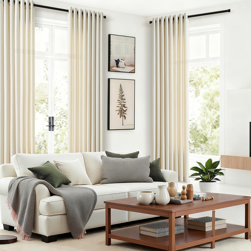 DUKIYO 90 Inches Long Linen Curtains 2 Panels Set for Living Room Dining Grommet Semi Sheer Cottagecore Farmhouse Modern Drapery Modern Boho Privacy 90 Inch Length Window Curtain for Bedroom Cream Beige - Image 2